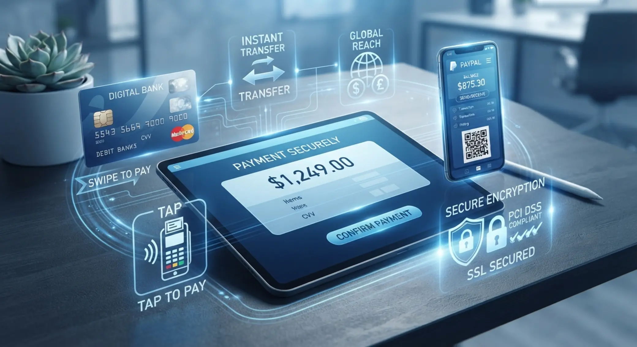 Different online payment methods including card, wallet, and mobile payment