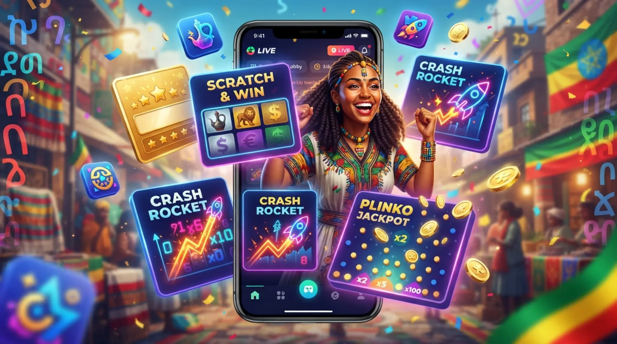 BetX instant games banner with mobile game collage and fast-result visuals
