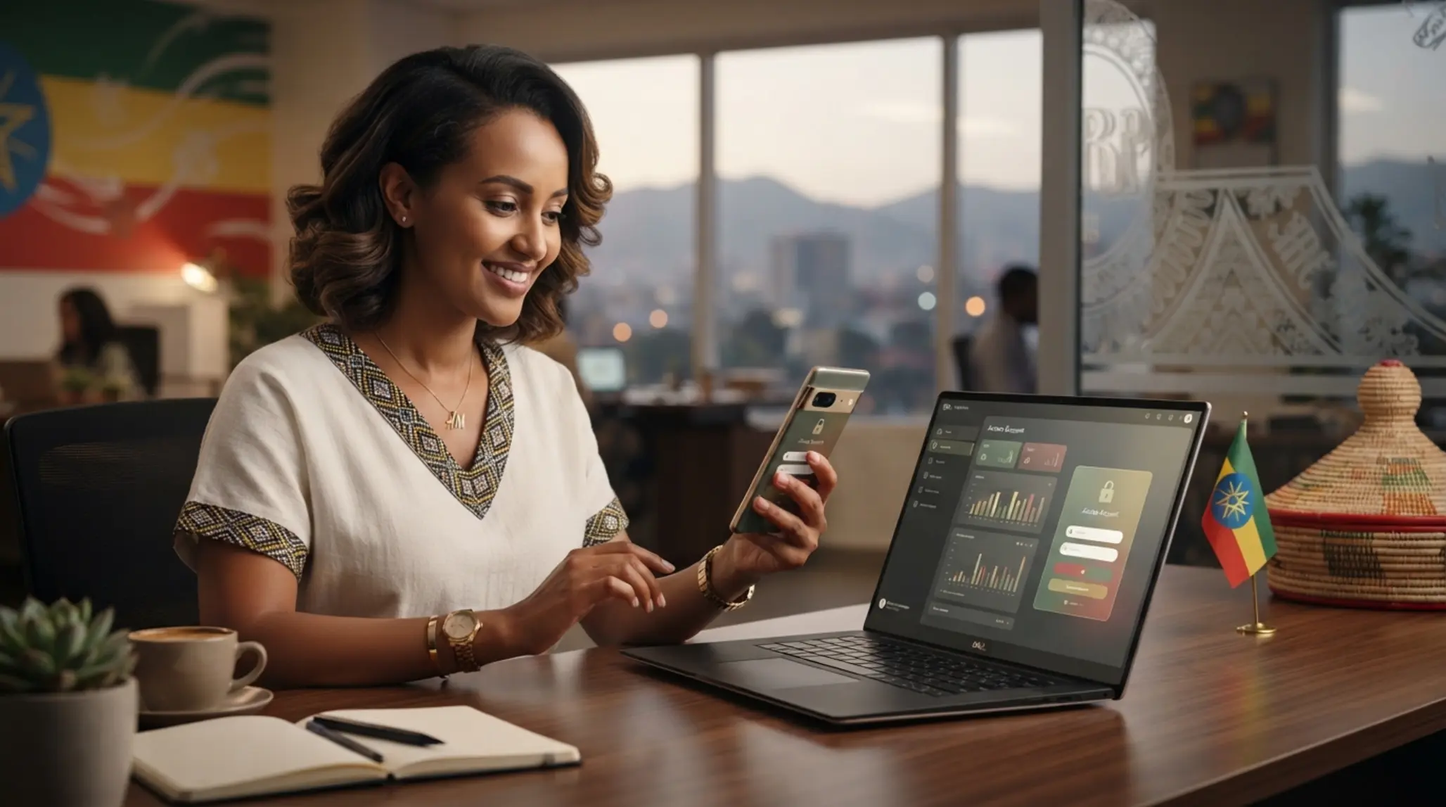 Secure BetX account access banner with phone and laptop for Ethiopia users