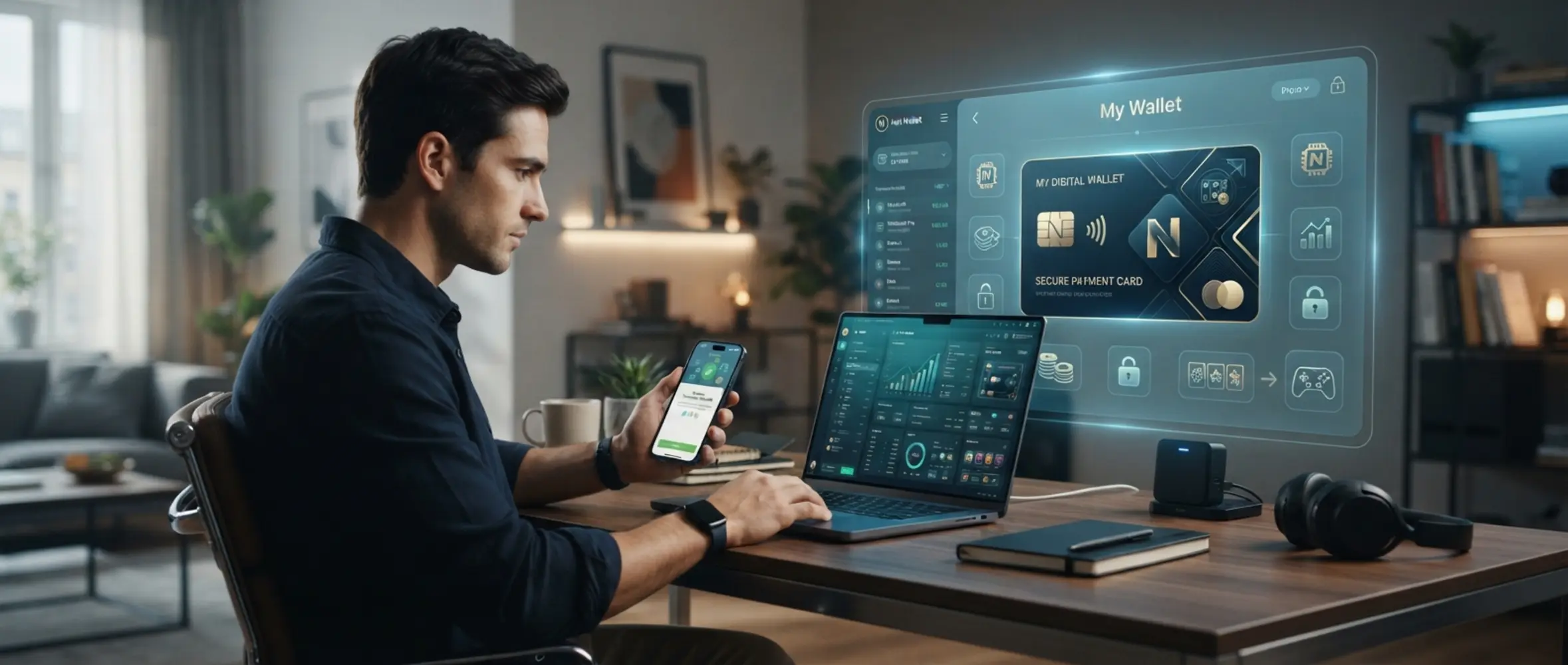 Player using a digital wallet on a gaming platform with secure deposit visuals