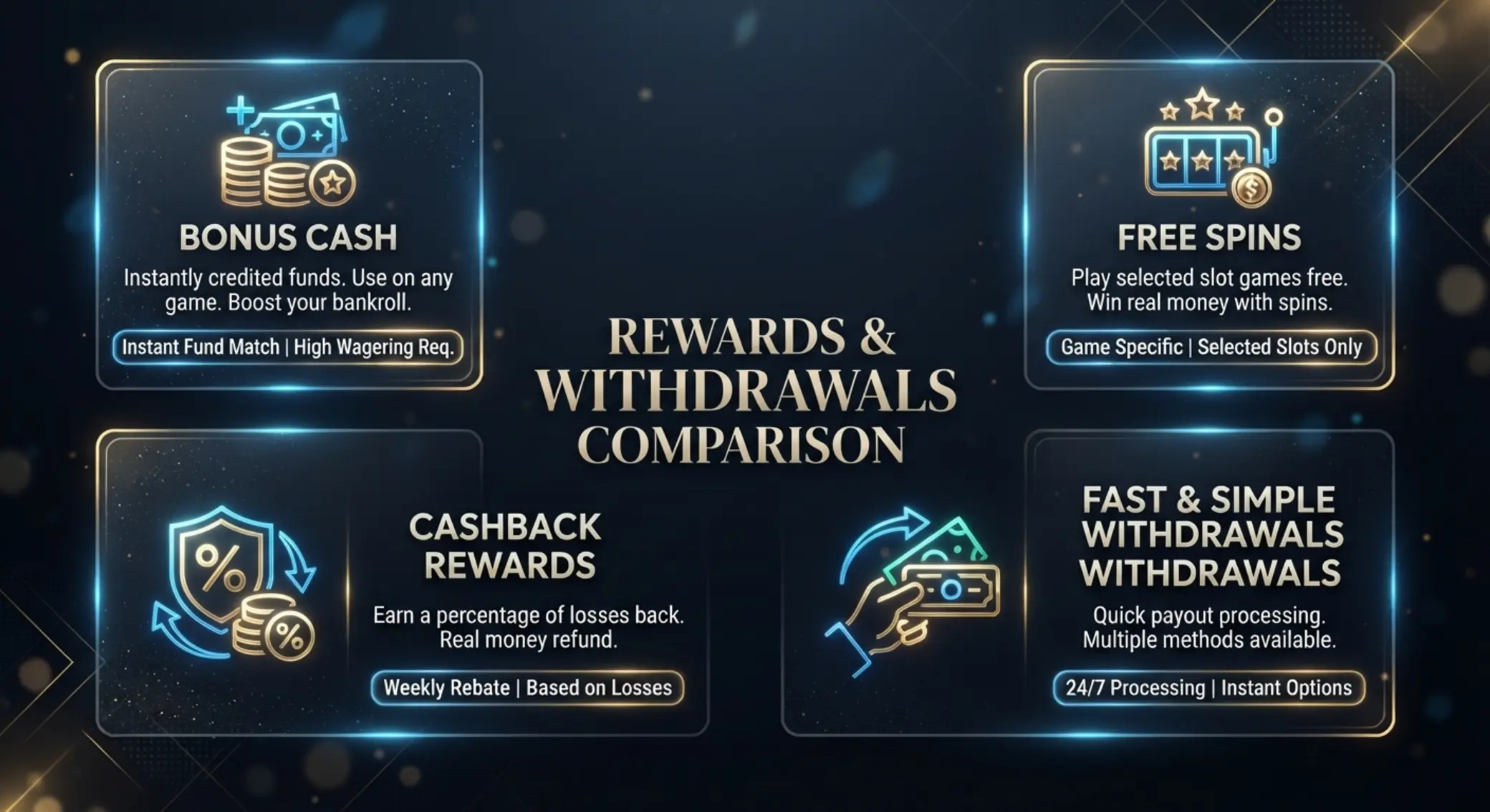 Visual comparison of no wagering and standard bonus types