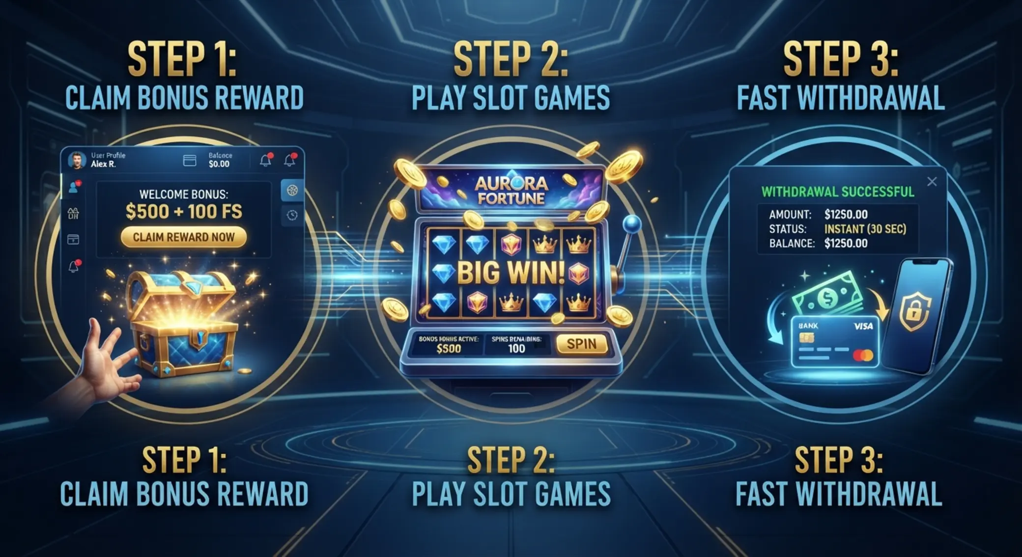 Process illustration for claiming and using a no wagering bonus at Betx
