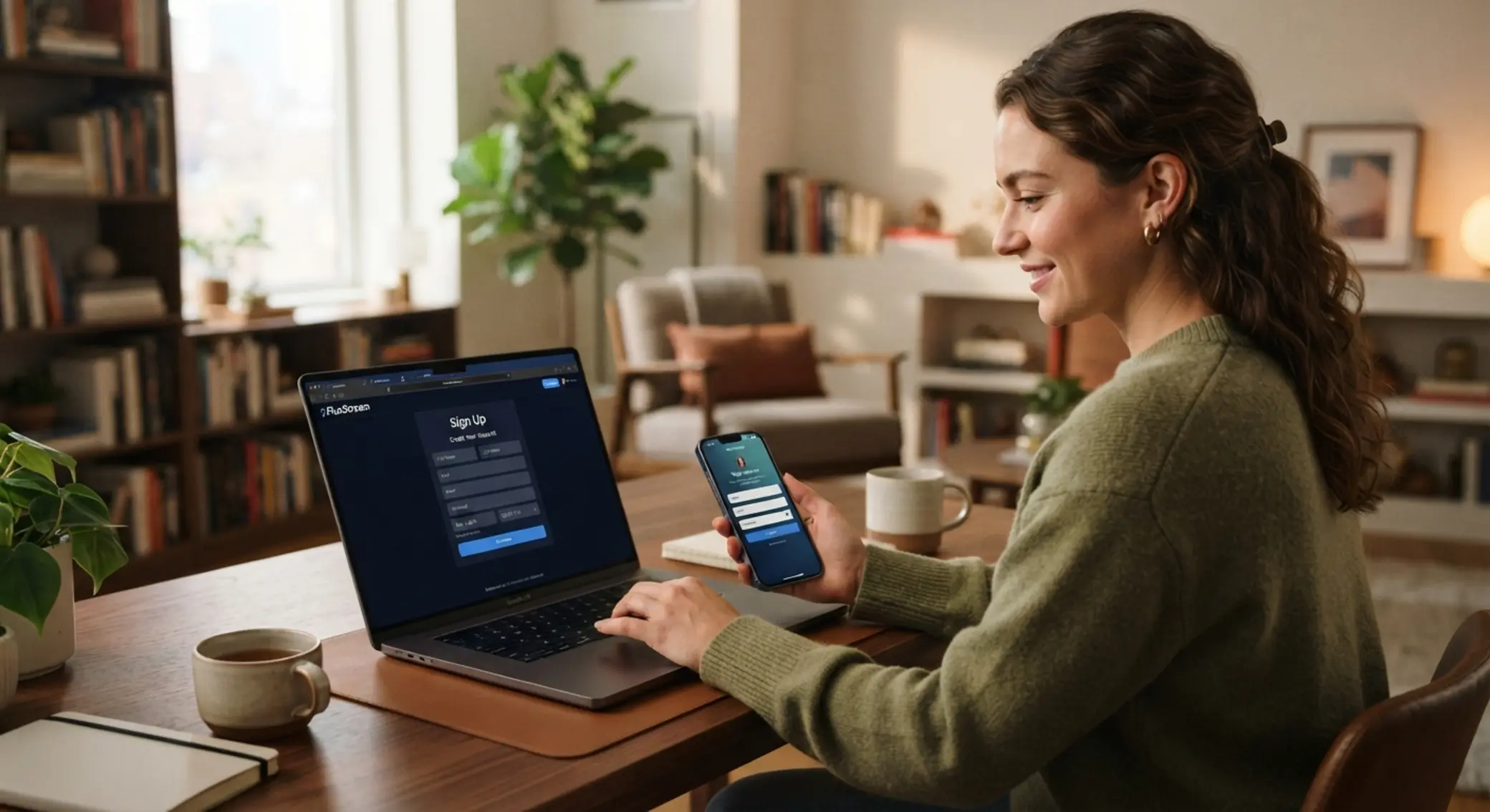 User viewing BetX registration form on phone and laptop