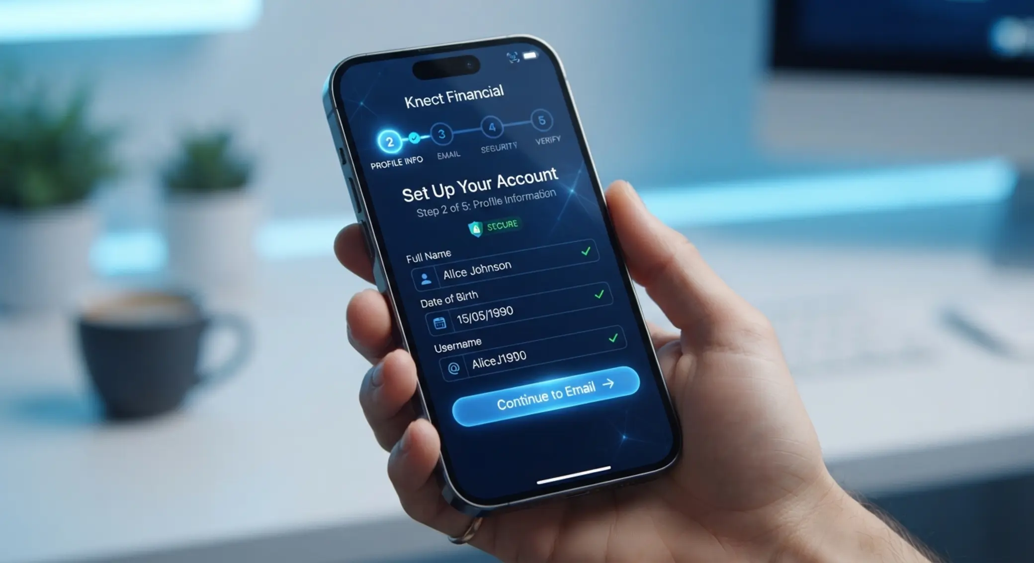 Step-by-step registration interface on mobile device